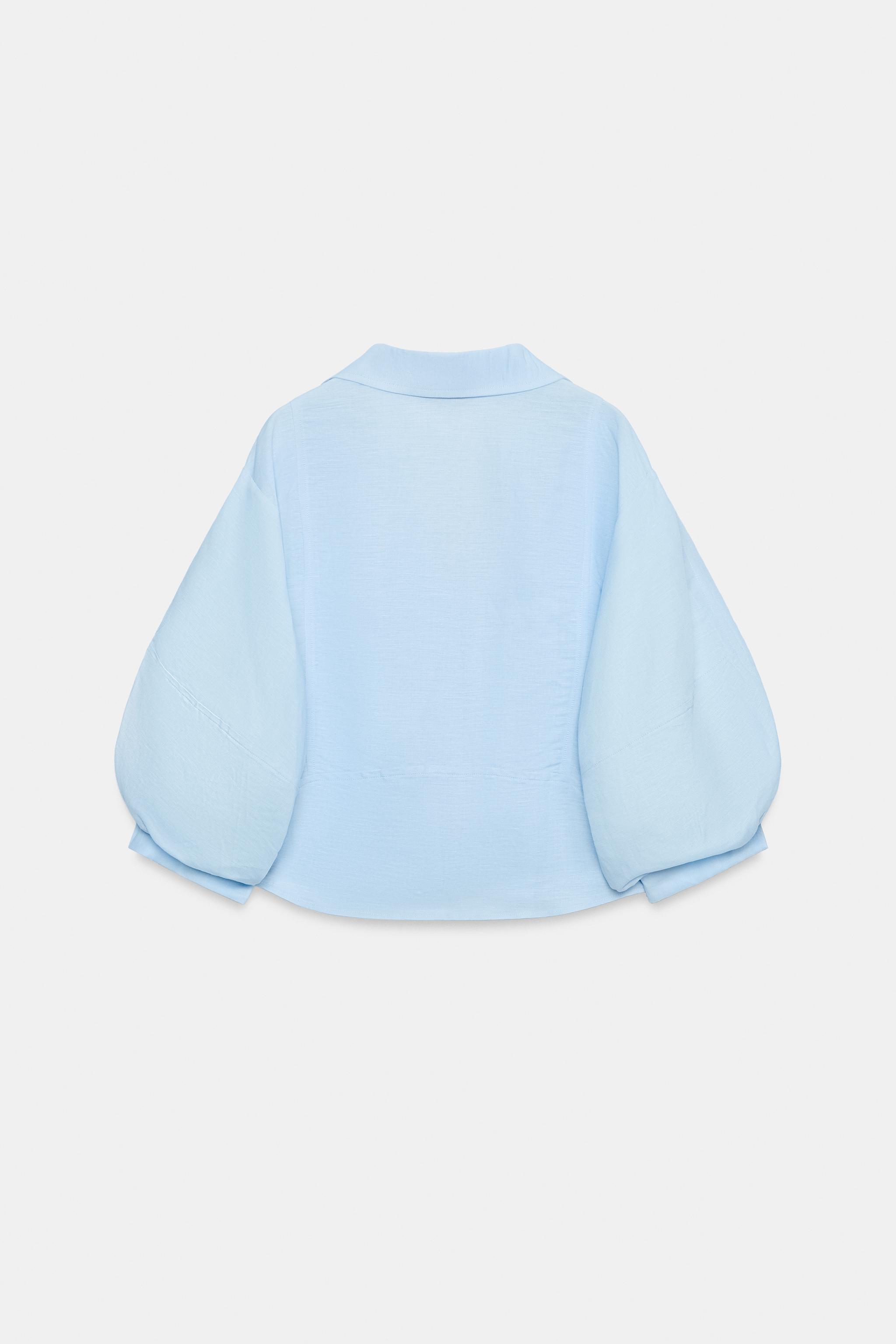 LINEN BLEND BALLOON SLEEVE SHIRT